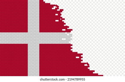 Denmark flag on broken brick wall. Empty flag field of another country. Country comparison. Easy editing and vector in groups.