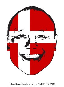 A Denmark flag on a face, isolated against white. 