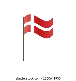 Denmark flag on the flagpole. Official colors and proportion correctly. Waving of Denmark flag on flagpole, vector illustration isolate