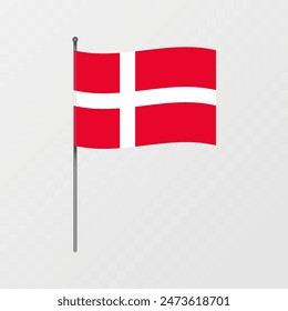Denmark flag on flagpole. Vector illustration.