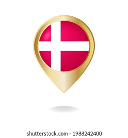 Denmark flag on golden pointer map, Vector illustration eps.10