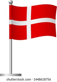 Denmark flag on pole. Metal flagpole. National flag of Denmark vector illustration
