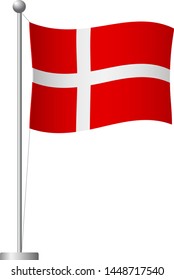 Denmark flag on pole. Metal flagpole. National flag of Denmark vector illustration