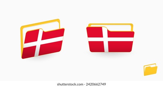 Denmark flag on two type of folder icon. Vector illustration.