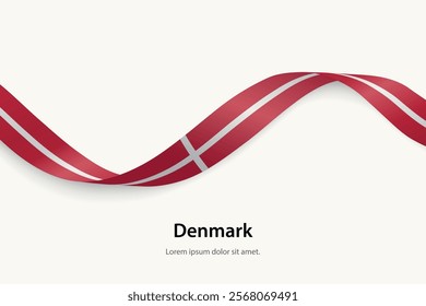 Denmark flag on Waving ribbon. Template for independence day