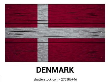Denmark flag on wood texture background - vector illustration