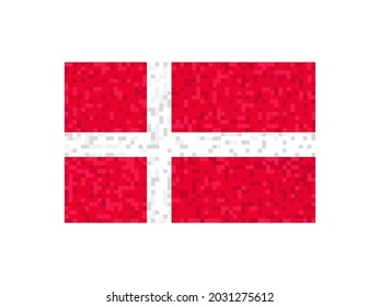 Denmark flag pixel art. 8-bit Denmark flag sign. Design for a festive banner and poster. Vector illustration