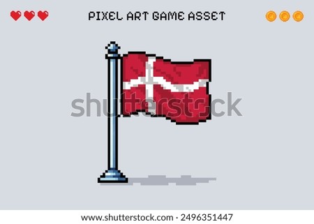 Denmark flag pixel art retro video game 2d asset illustration isolated vectorial euro scandinavian nordic viking country nation europe