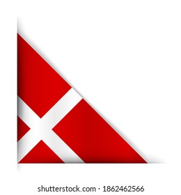 Denmark flag. Realistic flag of Denmark. Corner tape. Isolate on a white background. 