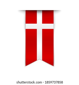 Denmark flag. Realistic flag of Denmark. Vertical banner. Isolate on a white background. .