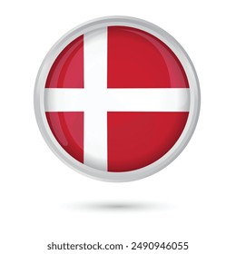 Denmark flag. Round Flag of Denmark glossy framed vector illustration isolated editable original colors and size. Official flag of Denmark for national day independence day celebration, election