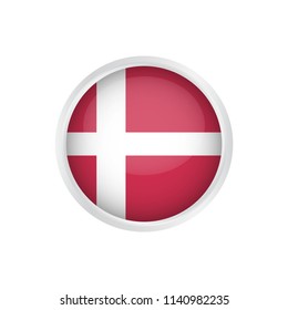 Denmark flag as round glossy icon. Button with Denmark flag. National flag for country of Denmark isolated, Vector illustration eps10.