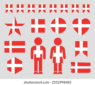 Denmark flag set. Isolated Denmark flag on white background