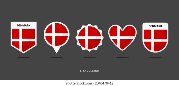 Denmark Flag Set Vector Illustration. Good Used for Sticker, Logo, Icon, Clipart, Etc - EPS 10 Vector