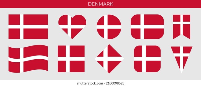 Denmark flag set. Vector illustration isolated on white background