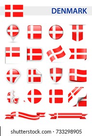 Denmark Flag Set - Vector Illustration