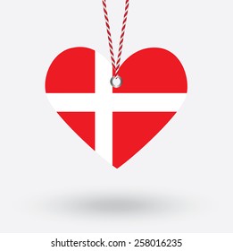 Denmark flag in the shape of a heart with hang tags