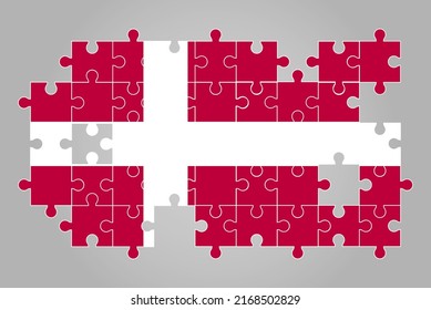 Denmark flag shape of jigsaw puzzle vector, puzzle map, Denmark flag for children and classroom, country logo asset, solve problem concept, flat design