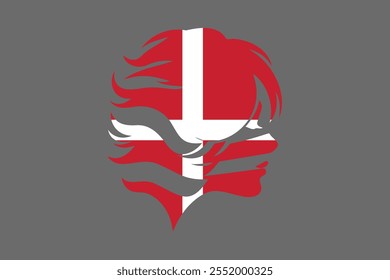 Denmark flag and girl’s shape, Flag of Denmark national country symbol illustration Vector, Rectangle Denmark flag illustration, Flat vector illustration
