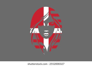 Denmark flag and girl’s shape, Flag of Denmark national country symbol illustration Vector, Rectangle Denmark flag illustration, Flat vector illustration
