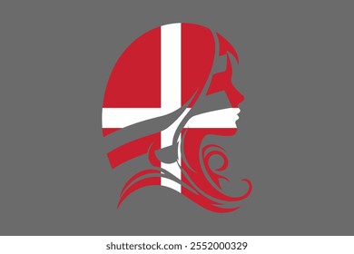 Denmark flag and girl’s shape, Flag of Denmark national country symbol illustration Vector, Rectangle Denmark flag illustration, Flat vector illustration
