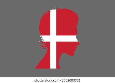 Denmark flag and girl’s shape, Flag of Denmark national country symbol illustration Vector, Rectangle Denmark flag illustration, Flat vector illustration
