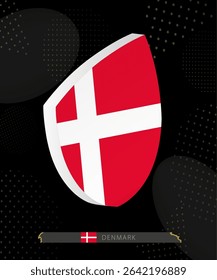 Denmark Flag Shield icon in 3D on Dark Modern Abstract Rugby Background. Perfect for sports events, heritage themes, national celebrations, and patriotic designs.