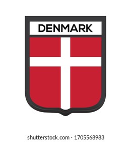 Escudo de bandera de Dinamarca sobre fondo blanco, ilustración vectorial.