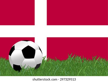 Denmark flag with soccer ball on the yard, EPS10