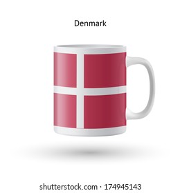 Denmark flag souvenir mug isolated on white background. Vector illustration.