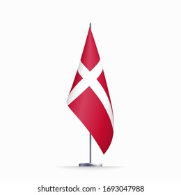 Denmark flag state symbol isolated on background national banner. Greeting card National Independence Day of the Kingdom of Denmark. Illustration banner with realistic state flag.