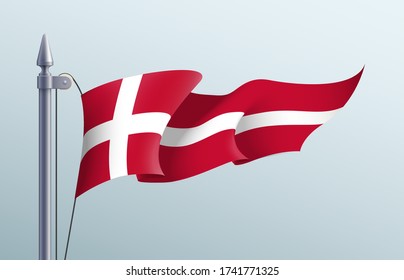 Dänemark Flaggenstaat-Symbol isoliert auf nationalen Hintergrund-Banner. Grußkarte Nationaler Unabhängigkeitstag des Königreichs Dänemark. Illustrationsbanner mit realistischer Staatsflagge.