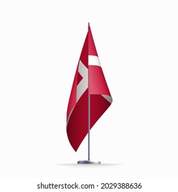 Símbolo del estado de la bandera de Dinamarca aislado en una bandera nacional de fondo. Tarjeta de saludo Día Nacional de la Independencia del Reino de Dinamarca. Cartel de ilustración con bandera de estado realista.