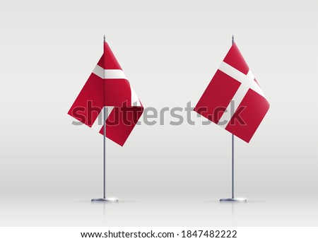 Denmark flag state symbol isolated on background national banner. Greeting card for National Independence Day of the Kingdom of Denmark. Illustration banner with realistic state flag.