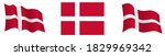 Denmark flag in static position and in motion, developing in wind in exact colors and sizes, on white background