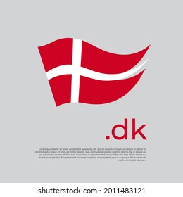 Denmark flag. Stripes colors of the danish flag on a white background. Vector design national poster with dk domain, place for text. Brush strokes. State patriotic banner of denmark, cover