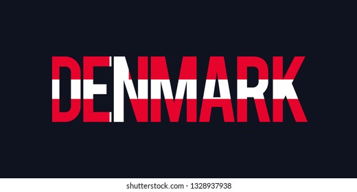 Denmark flag. Denmark text lettering with flag illustration. Denmark word with flag design.