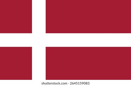 Ilustração e desenho do vetor da bandeira da Dinamarca, bandeira nacional da Dinamarca, desenho das cores vermelho e branco. Política e conceito de negócios. Ilustração vetorial.