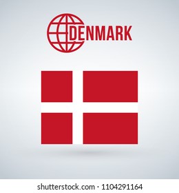 Denmark flag vector illustration isolated on modern background with shadow.