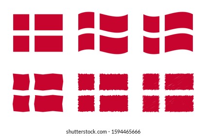 Denmark flag vector illustration set, official colors of Kingdom of Denmark flag