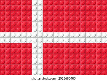 Denmark flag vector pattern from red and white small fun block brick , Building bricks toy for square wallpaper, wall, backdrop, background. vector illustration