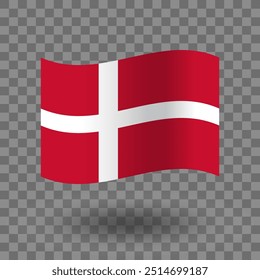 Denmark flag vector. Denmark wavy flag isolated transparent background. National flag of Denmark symbol icon. EPS 10