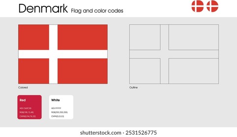 Denmark Flag version of colored, outline and icons