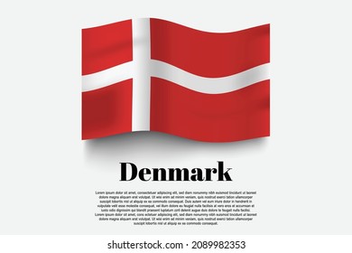 Denmark flag waving form on gray background. Vector illustration.
