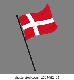 Denmark Flag Waving on Pole Isolated on Gray Background. Flat Style Vector Icon Symbol for Graphic Design, Editable and Scalable EPS Illustration for Easy Print or Web Use