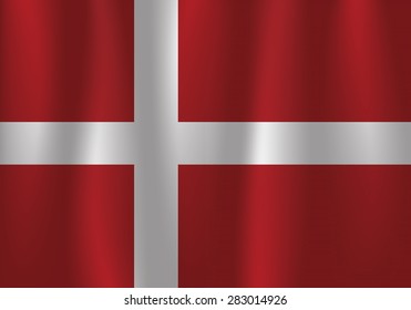 Denmark Flag waving realistic fabric effect in vector format, satin