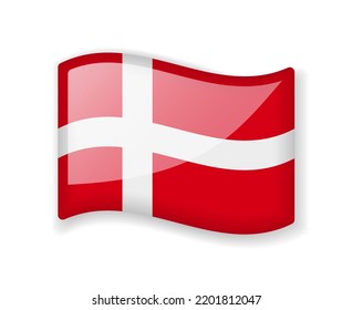 Denmark flag - Wavy flag bright glossy icon isolated on white background