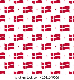 Denmark flags and dots vector seamless pattern background for Flag Day and other danish national holidays.