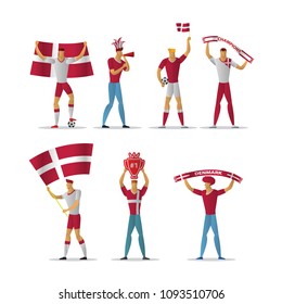 Denmark football fans. Cheerful soccer supporters crowd. vector illustration.