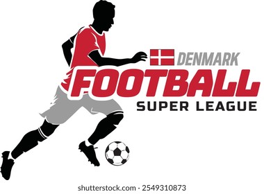 Denmark football league, Soccer ball, Football logo, Footballer Kick the Ball isolated on white background, Vector Illustration